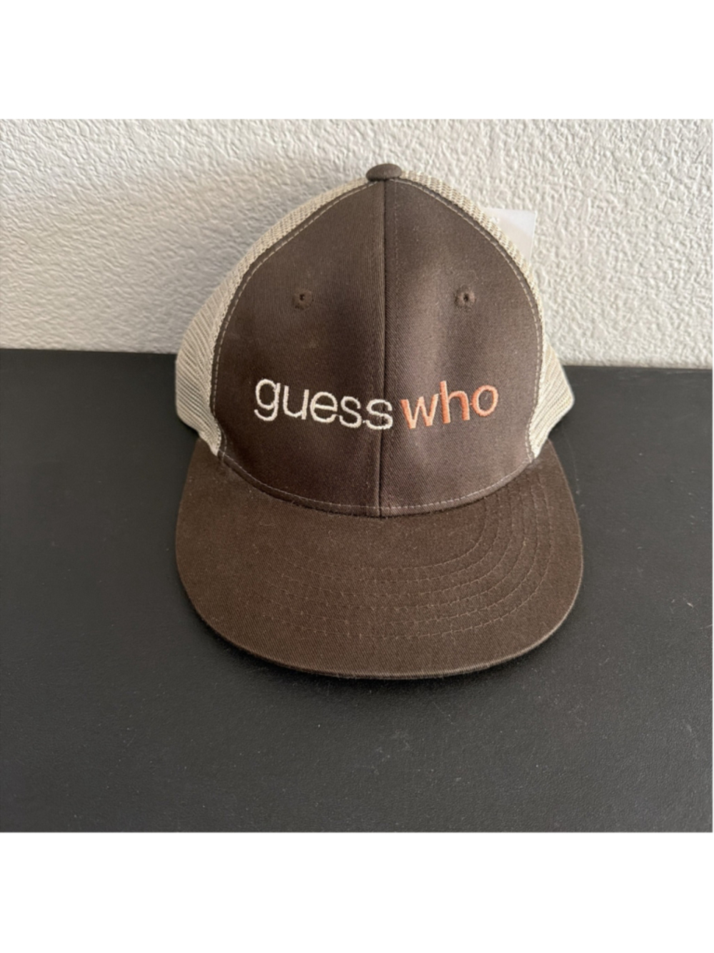 NWT Magic Headwear Guess Who Trucker Hat Brown Tan Snapback Mesh Cap Mens